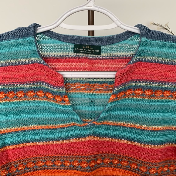 LRL Multi-Colour Striped Linen Blend Sweater, Size Small - Picture 3 of 9